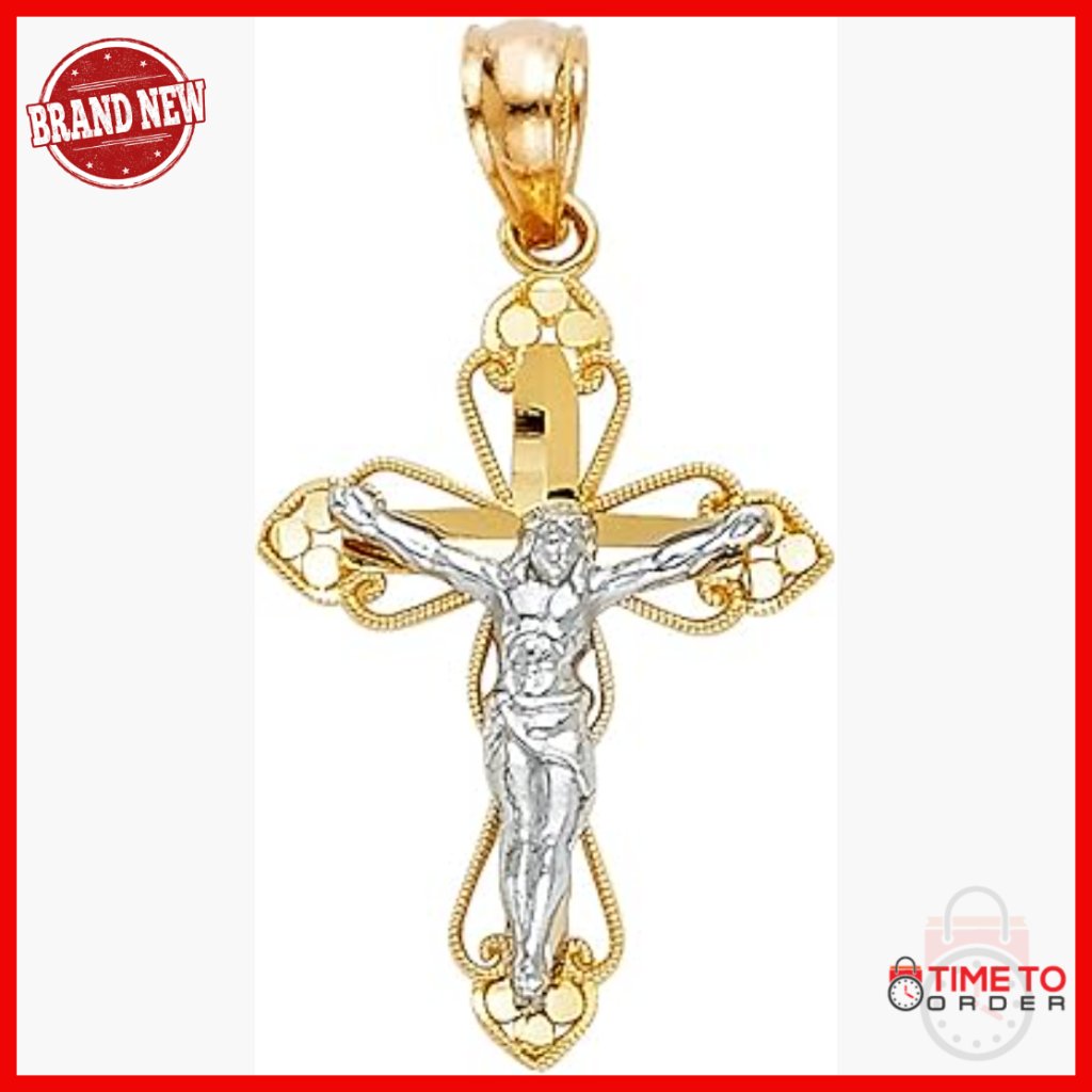 14k Gold Crucifix Pendant Jesus Engraved Fine Jewelry 21mm X 15mm